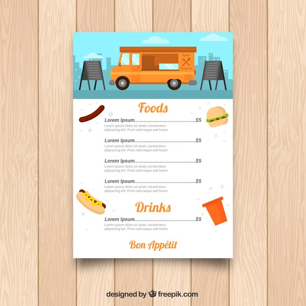 Plantilla colorida de menú de food truck