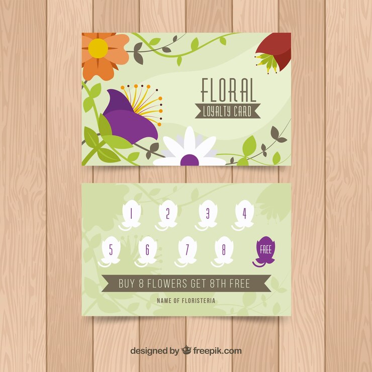 Vector gratuito plantilla colorida de tarjeta de cliente con estilo floral