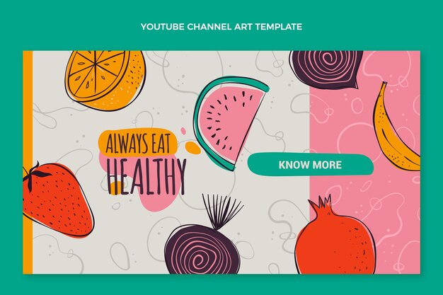 Plantilla de comida de diseño plano del arte del canal de youtube