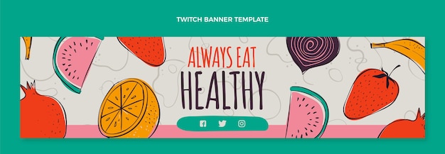 Vector gratuito plantilla de comida de diseño plano de banner de twitch