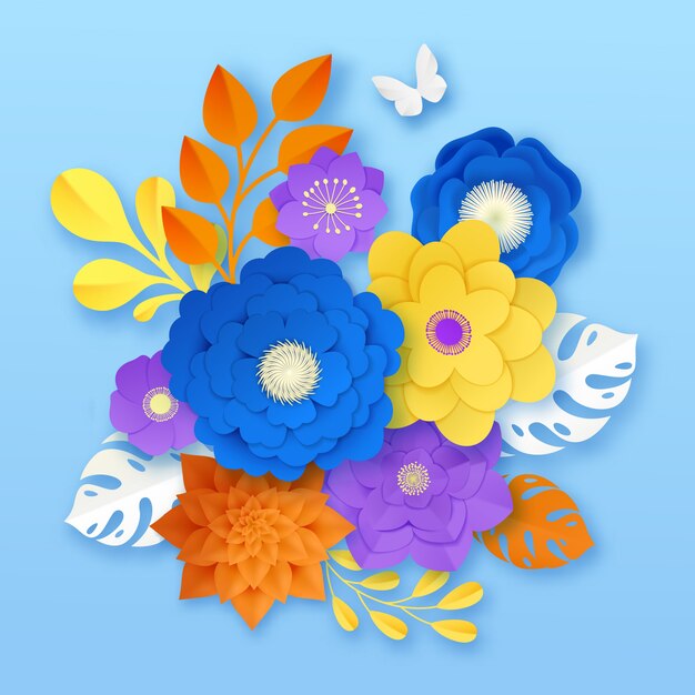 Plantilla de composición abstracta de flores de papel