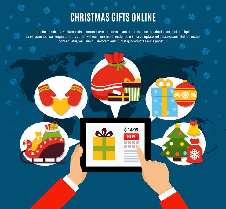 Vector gratuito plantilla de compra de regalos de navidad en línea