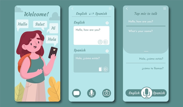 Vector gratuito plantilla de conjunto de aplicaciones de traductor