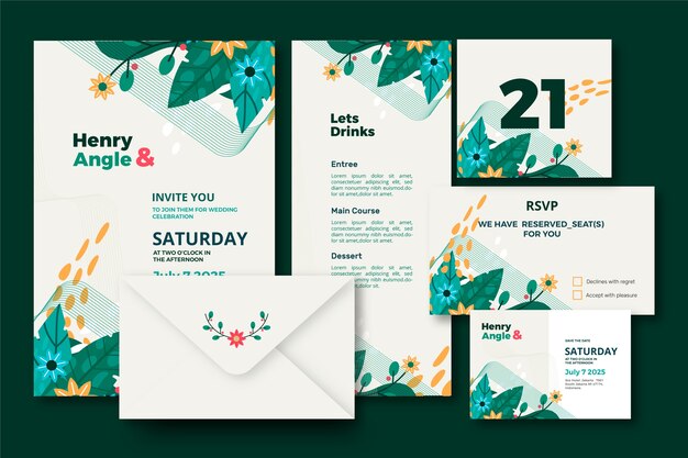 Plantilla de conjunto de papelería de boda