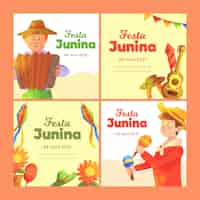 Vector gratuito plantilla de conjunto de tarjeta acuarela festa junina