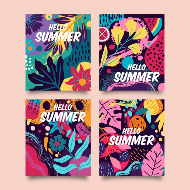 Plantilla de conjunto de tarjeta de verano dibujado a mano
