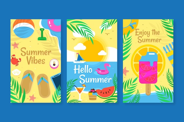 Vector gratuito plantilla de conjunto de tarjeta de verano de diseño plano