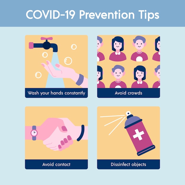 Vector gratuito plantilla de consejos de prevención de coronavirus