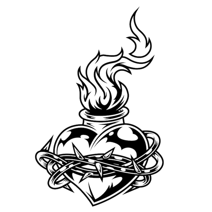 Vector gratuito plantilla de corazón ardiente monocromo vintage
