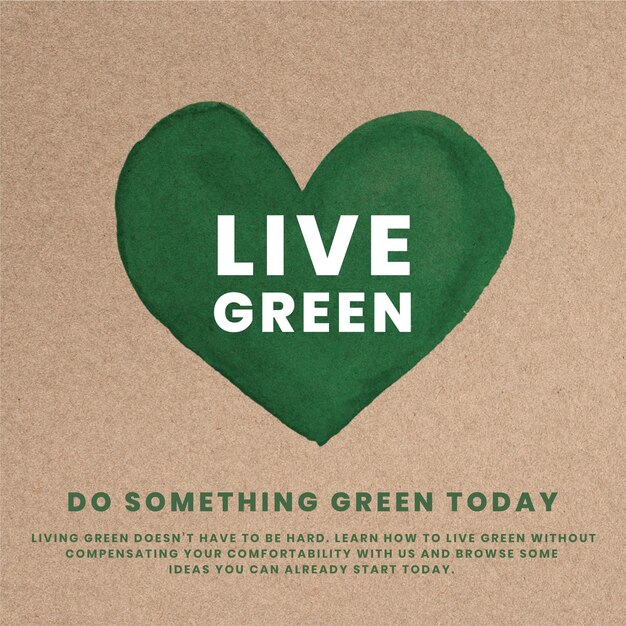 Plantilla de corazón verde dentro de cartón kraft rasgado ecológico