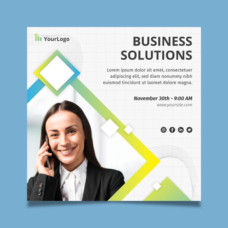 Vector gratuito plantilla corporativa de flyer cuadrado de soluciones comerciales generales