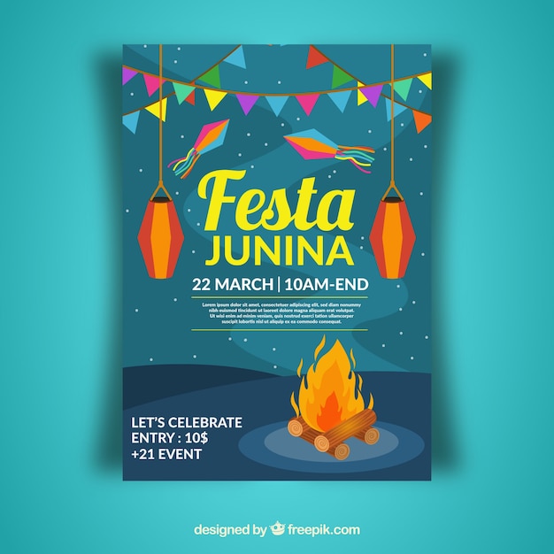 Vector gratuito plantilla de cover azul de festa junina