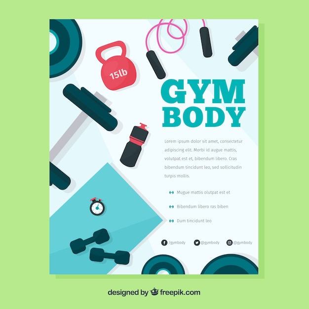 Vector gratuito plantilla de cover de gimnasio con elementos