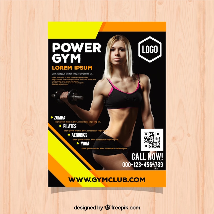 Vector gratuito plantilla de cover de gimnasio con imagen de mujer