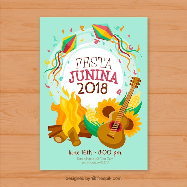 Plantilla de cover con hoguera para festa junina