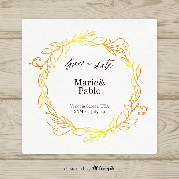 Plantilla de cover invitación de boda con hojas