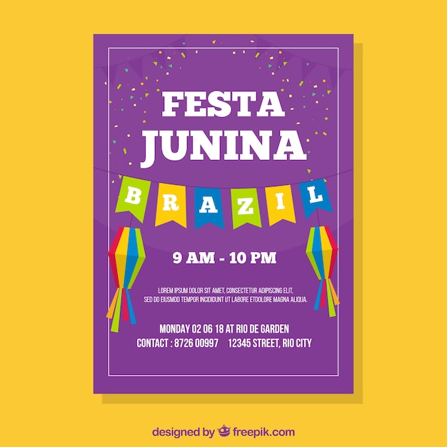 Vector gratuito plantilla de cover morado para festa junina