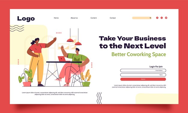 Plantilla de coworking dibujada a mano