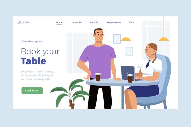 Plantilla de coworking de diseño plano