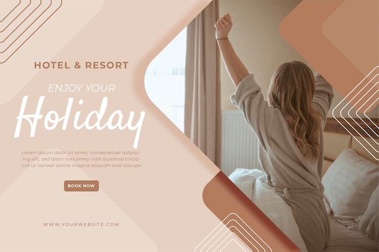 Vector gratuito plantilla creativa de banner de hotel con foto