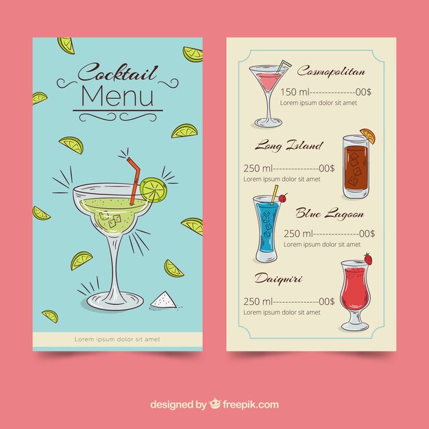 Plantilla creativa de menú de cócteles