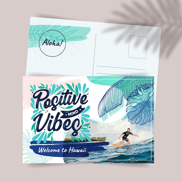 Vector gratuito plantilla creativa de postal de viaje exótico de hawaii