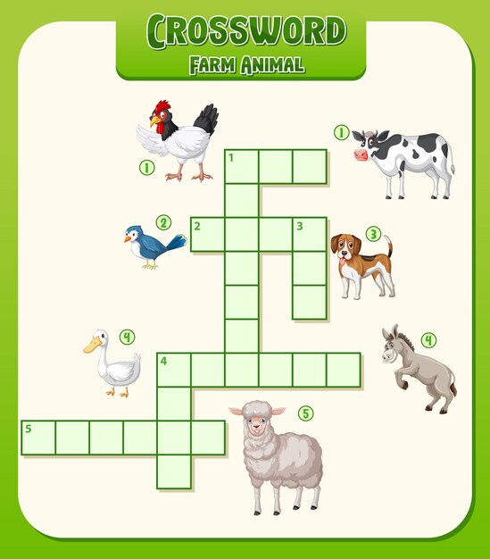 Plantilla de crucigrama de animales de granja