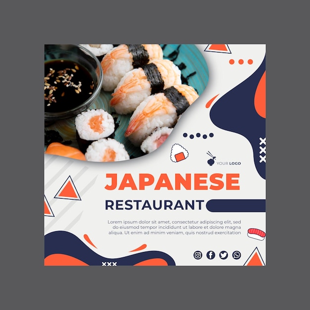 Vector gratuito plantilla cuadrada de volante de restaurante japonés