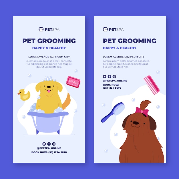 Vector gratuito plantilla de cuidado de mascotas de diseño plano