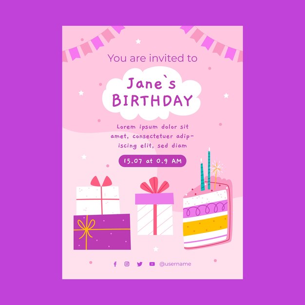 Plantilla de cumpleaños de diseño plano