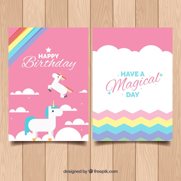 Vector gratuito plantilla de cumpleaños con unicornios