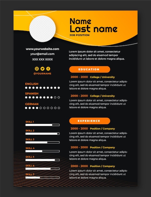Plantilla de currículum degradado con espacio para fotos
