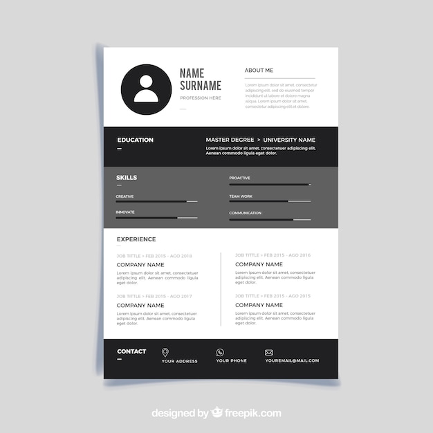 Vector gratuito plantilla de curriculum con elementos grises y negros