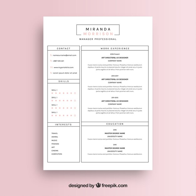 Plantilla de curriculum con estilo minimalista