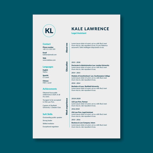 Plantilla de curriculum vitae de ley de asistente legal simple moderno