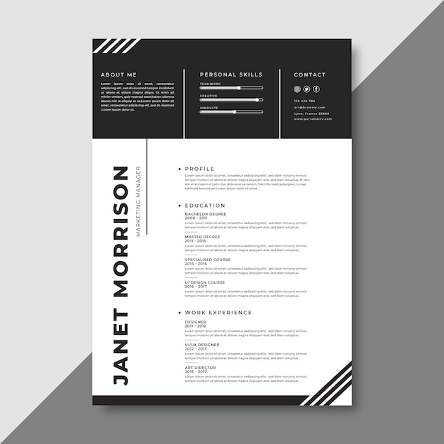 Vector gratuito plantilla de curriculum vitae minimalista