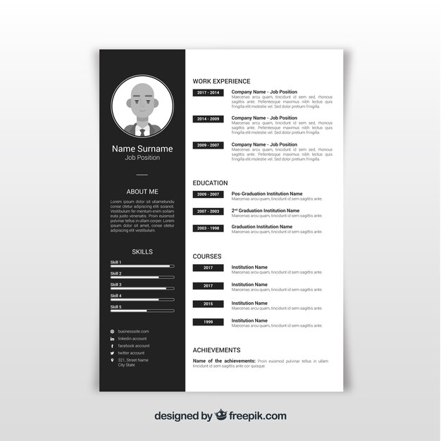 Plantilla de cv blanco y negro