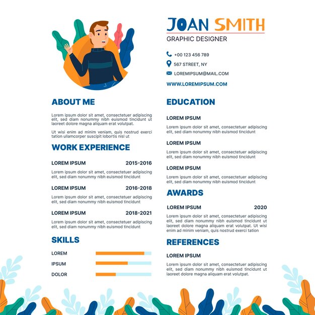 Plantilla de cv de diseñador gráfico ilustrada