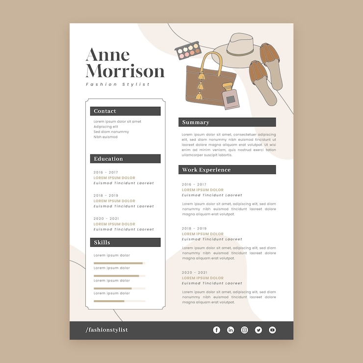 Vector gratuito plantilla de cv de estilista de moda