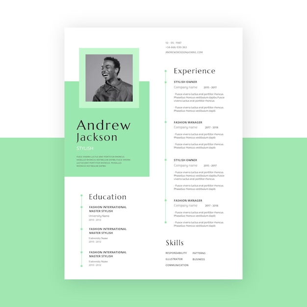 Vector gratuito plantilla de cv minimalista con espacio para fotos