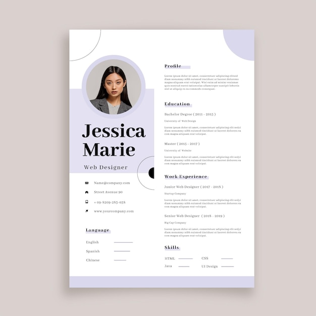 Vector gratuito plantilla de cv minimalista con foto