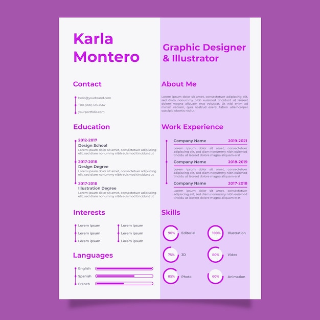 Vector gratuito plantilla cv minimalista