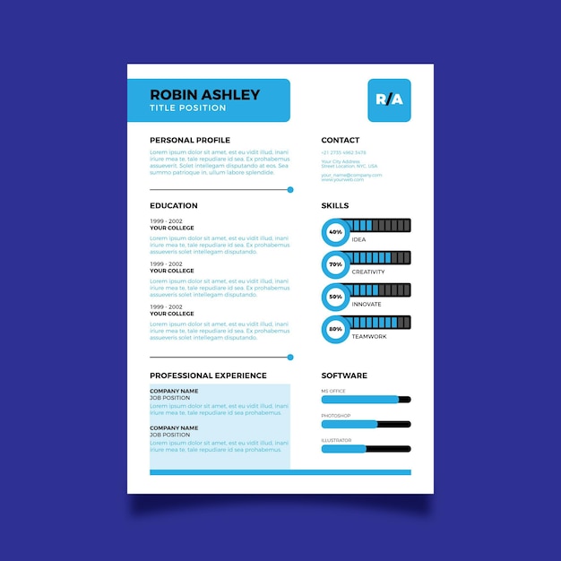 Vector gratuito plantilla cv minimalista