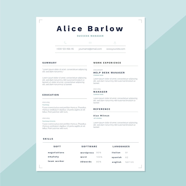 Vector gratuito plantilla cv minimalista