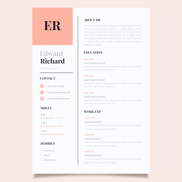 Vector gratuito plantilla cv minimalista