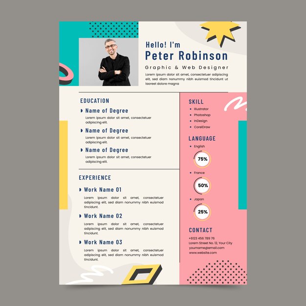 Plantilla de cv retro minimalista dibujada a mano