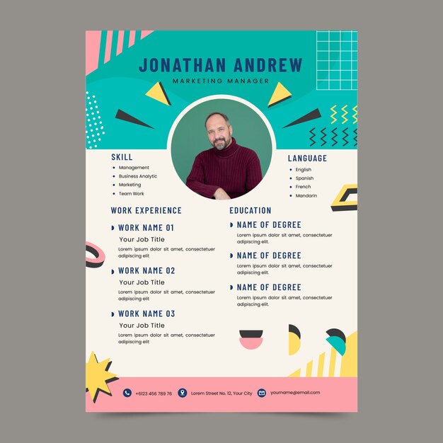 Plantilla de cv retro minimalista dibujada a mano