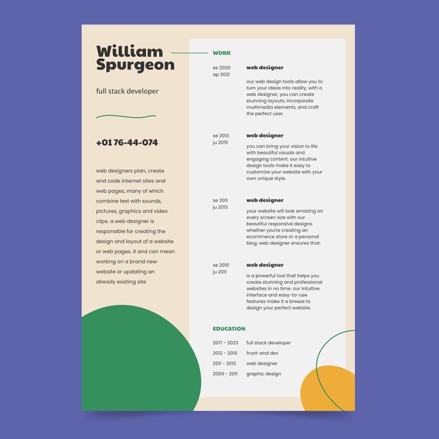 Plantilla de cv retro minimalista dibujada a mano