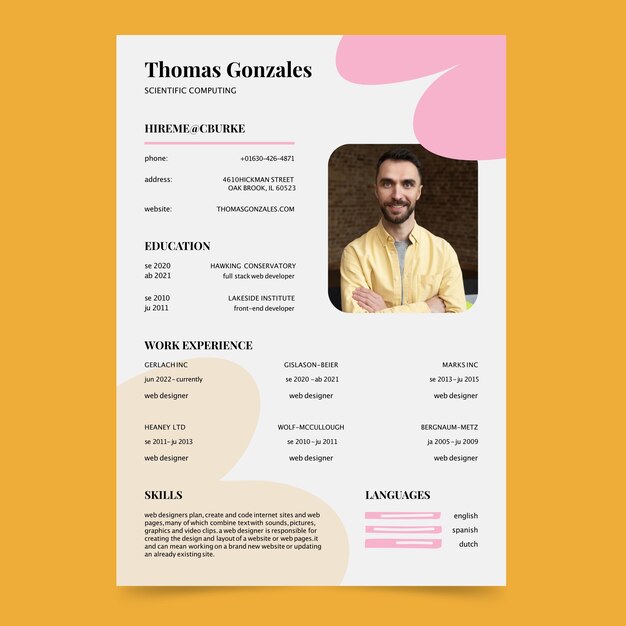 Plantilla de cv retro minimalista dibujada a mano