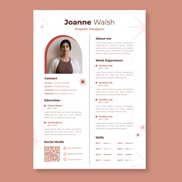 Vector gratuito plantilla de cv retro minimalista de diseño plano